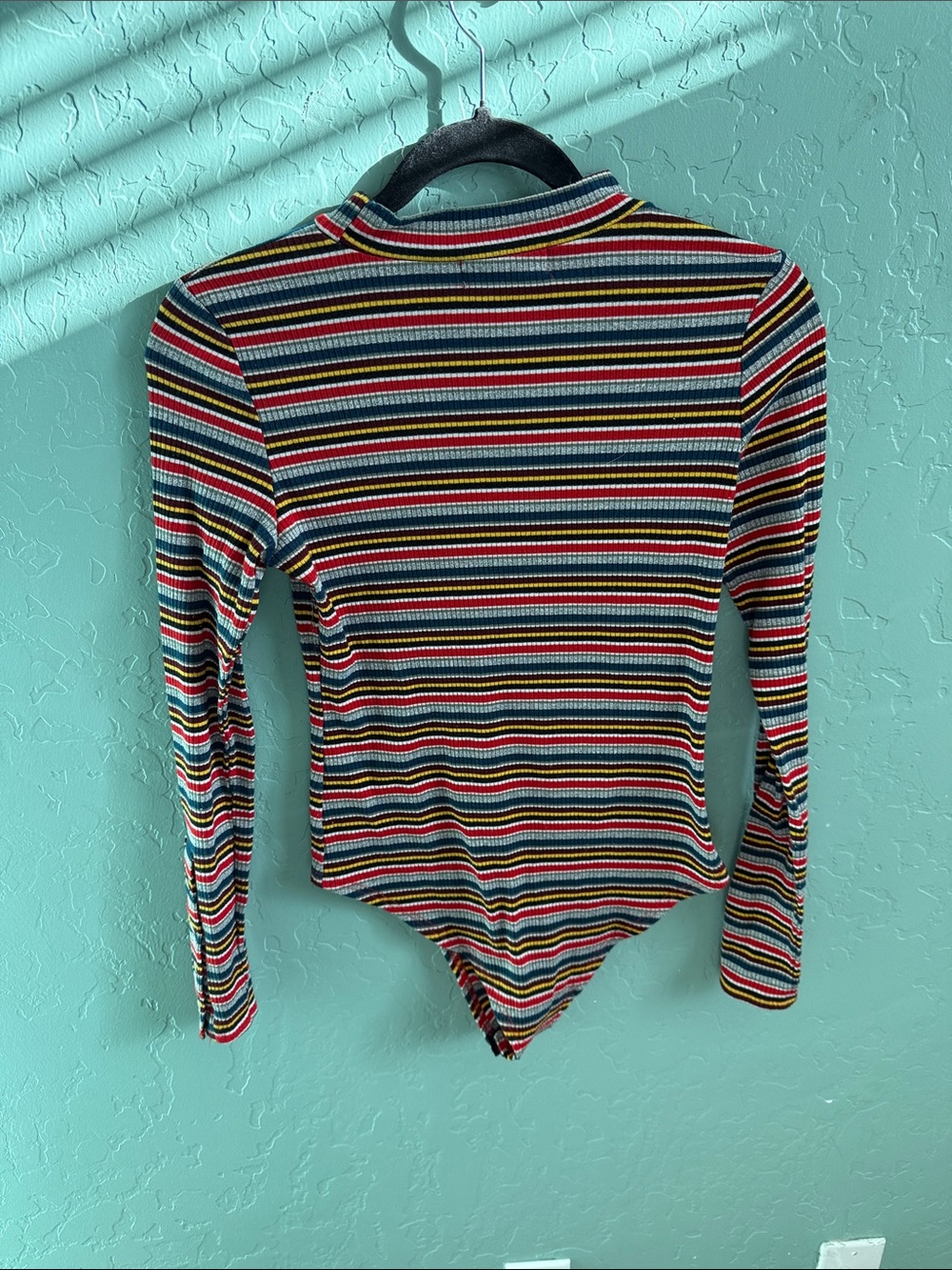 Striped Long-Sleeve Mock Neck Bodysuit in Multicolor - Picture 2 of 3